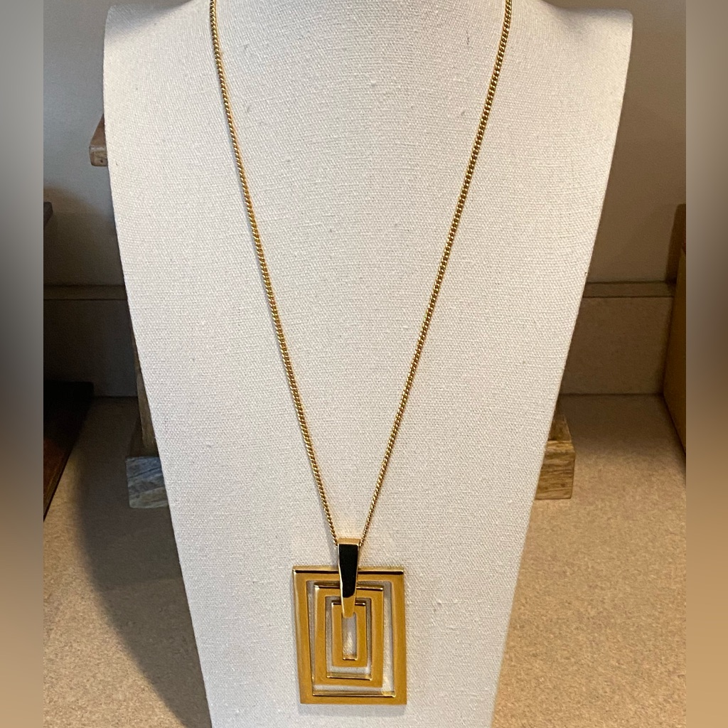 Trina Turk Reversible Geometric Gold Tone 34” Statement Necklace With 2.5” Drop
